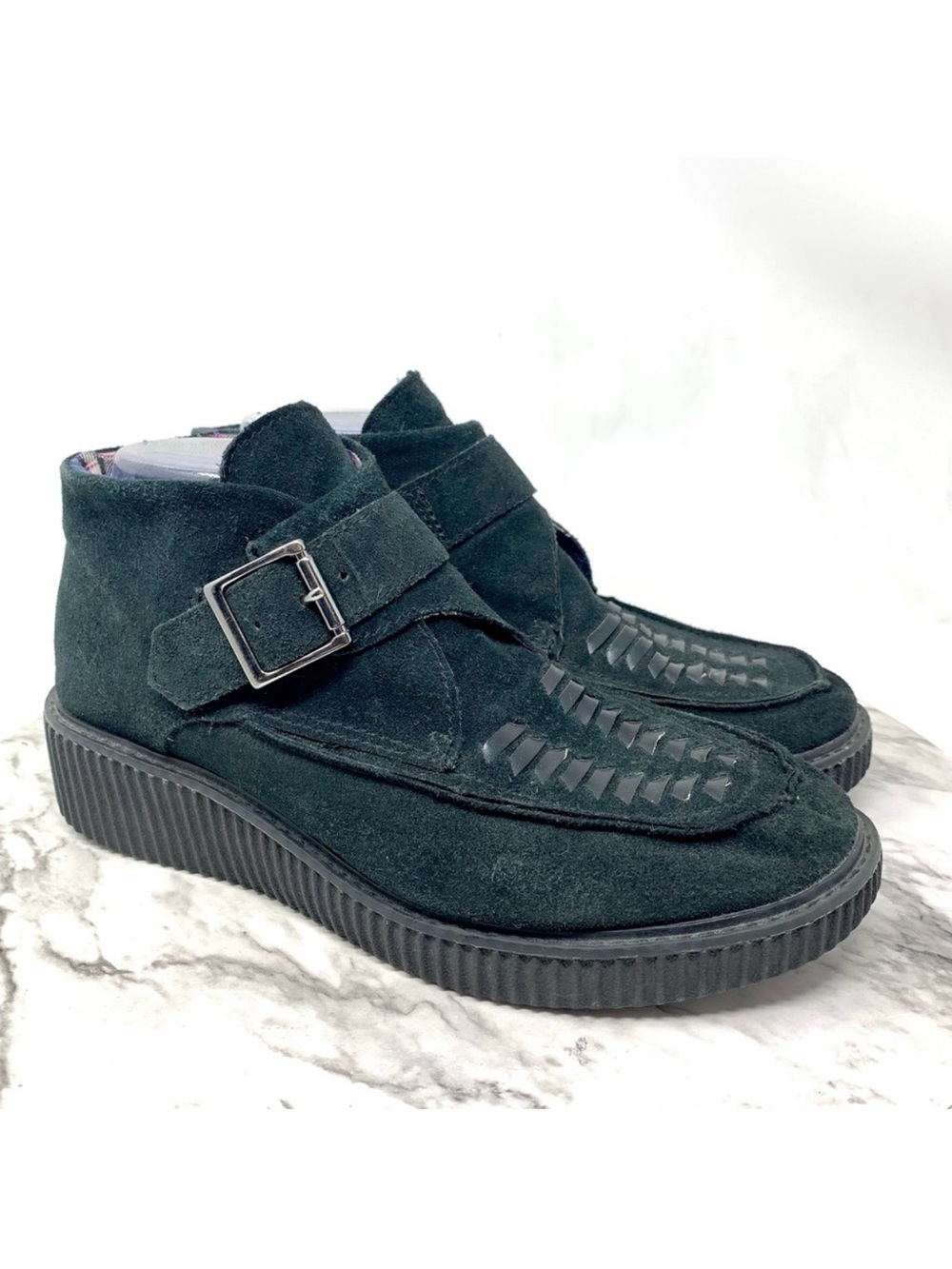 Skechers Woven Black Suede Buckle Creepers 7.5 Punk Grunge Alternative Funky Emo